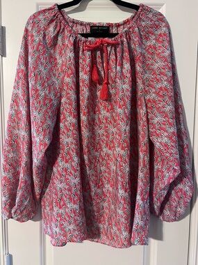 Pink Printed Peasant Blouse